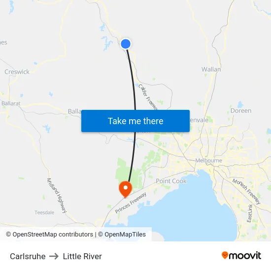 Carlsruhe to Little River map
