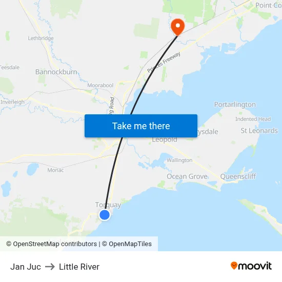 Jan Juc to Little River map