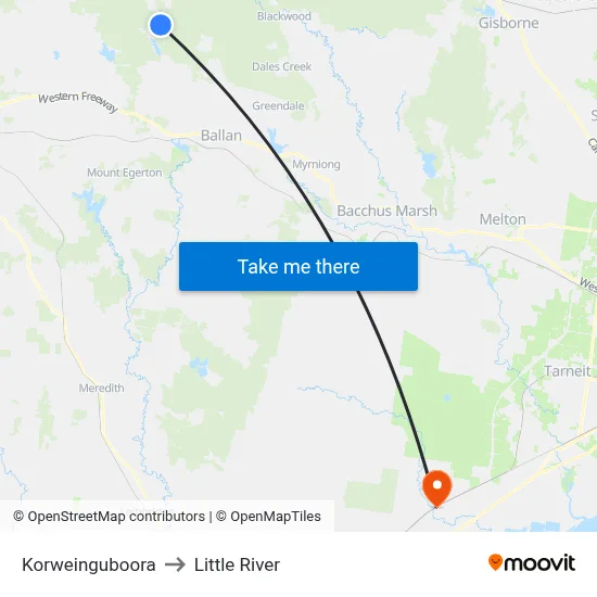 Korweinguboora to Little River map