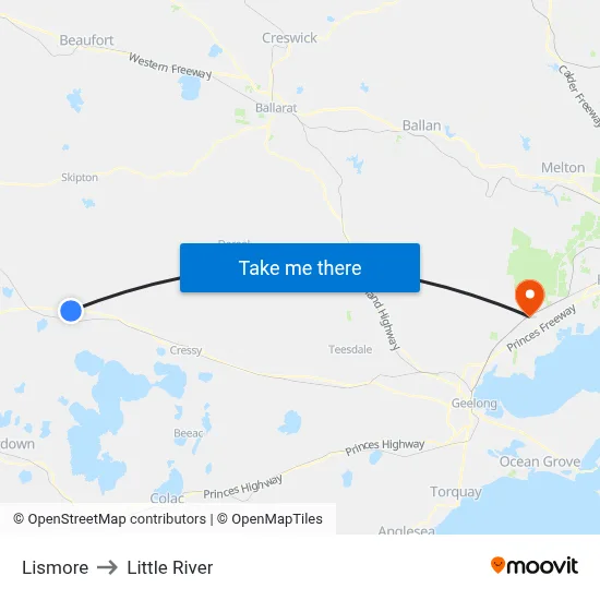 Lismore to Little River map