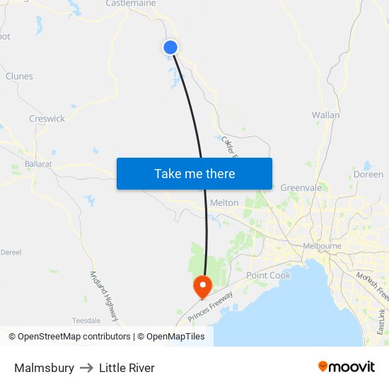 Malmsbury to Little River map