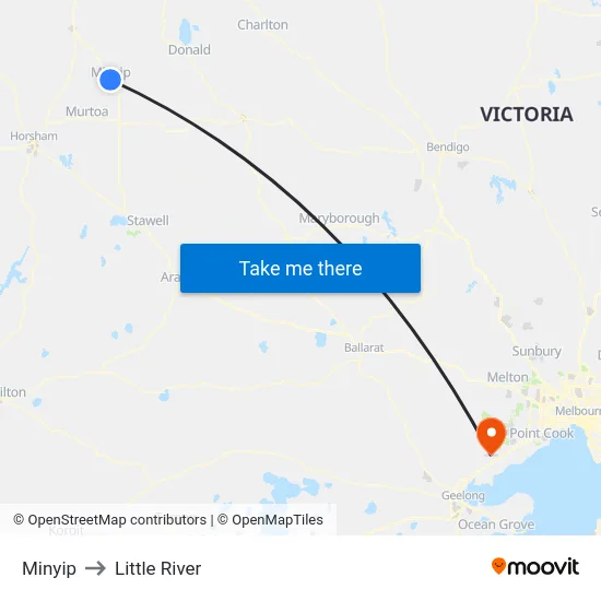 Minyip to Little River map