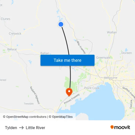 Tylden to Little River map