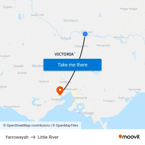Yarroweyah to Little River map