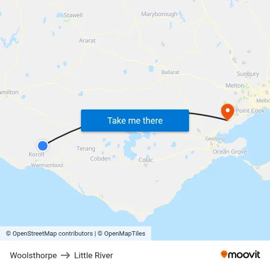 Woolsthorpe to Little River map