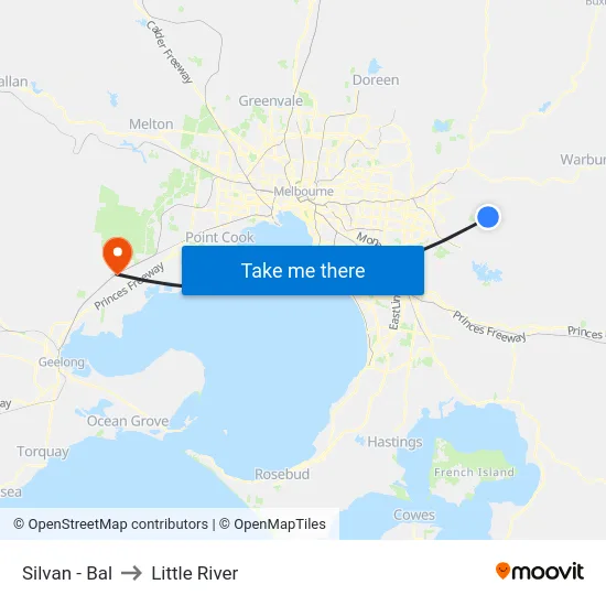 Silvan - Bal to Little River map