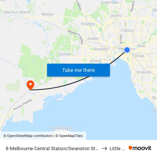 8-Melbourne Central Station/Swanston St (Melbourne City) to Little River map