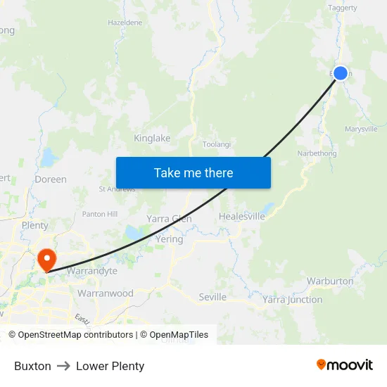 Buxton to Lower Plenty map