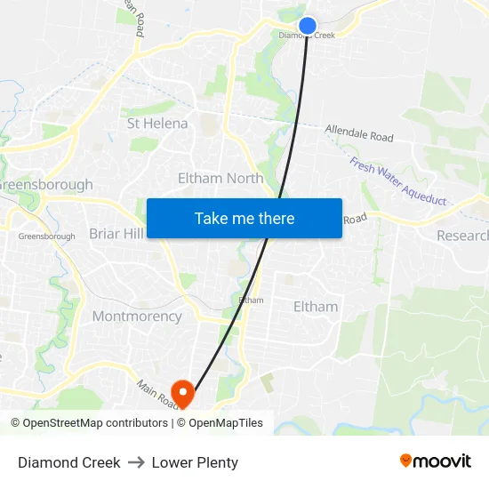 Diamond Creek to Lower Plenty map