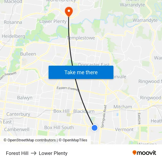 Forest Hill to Lower Plenty map