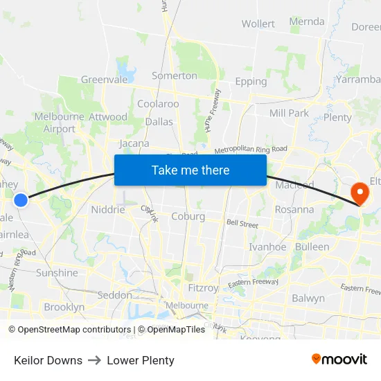 Keilor Downs to Lower Plenty map