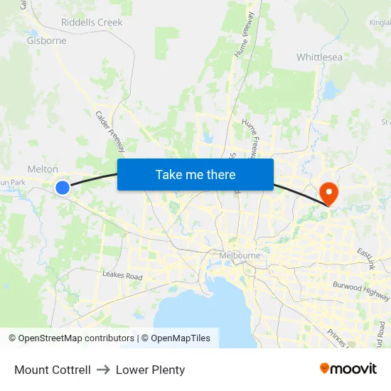 Mount Cottrell to Lower Plenty map