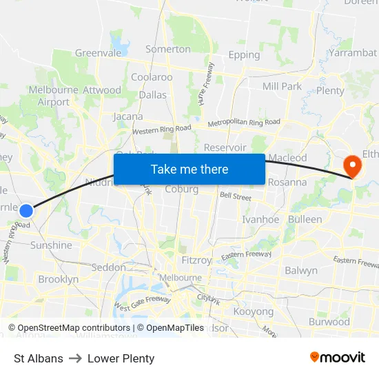 St Albans to Lower Plenty map