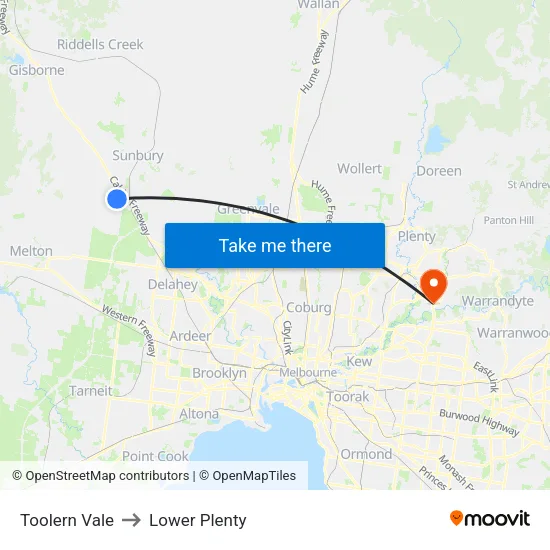 Toolern Vale to Lower Plenty map