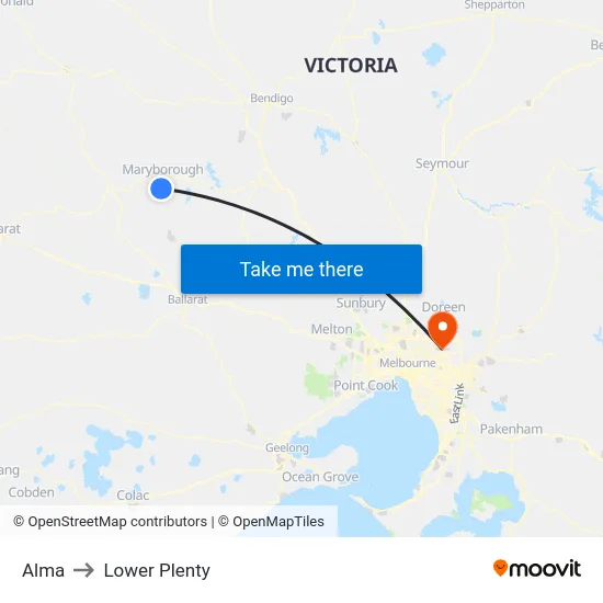 Alma to Lower Plenty map