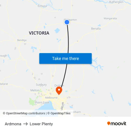 Ardmona to Lower Plenty map