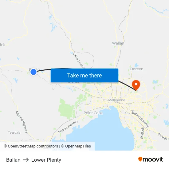 Ballan to Lower Plenty map