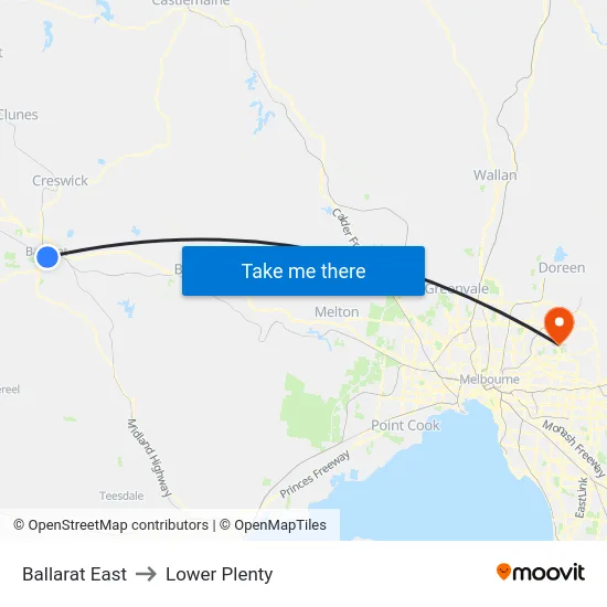 Ballarat East to Lower Plenty map
