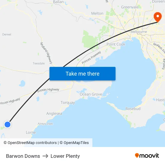 Barwon Downs to Lower Plenty map