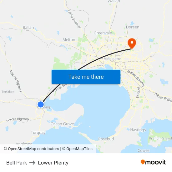 Bell Park to Lower Plenty map