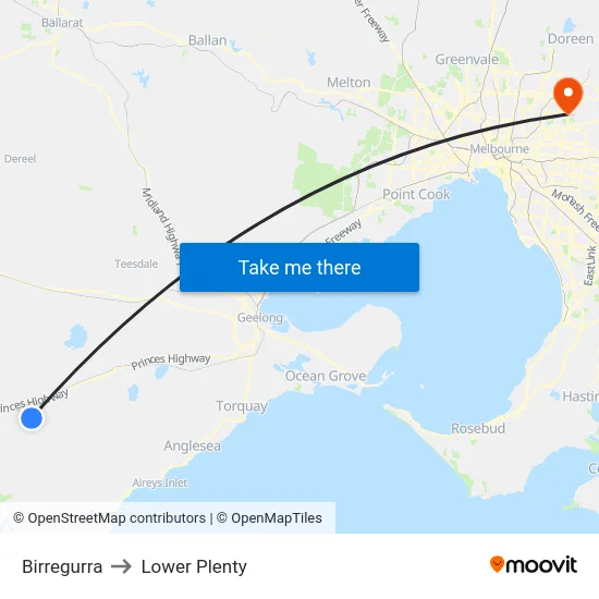 Birregurra to Lower Plenty map