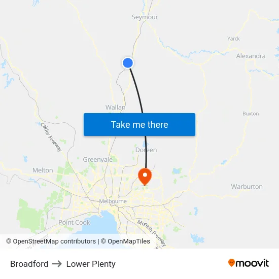 Broadford to Lower Plenty map
