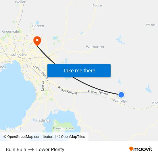 Buln Buln to Lower Plenty map