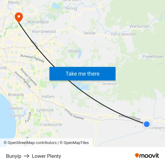 Bunyip to Lower Plenty map