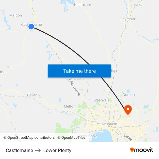 Castlemaine to Lower Plenty map
