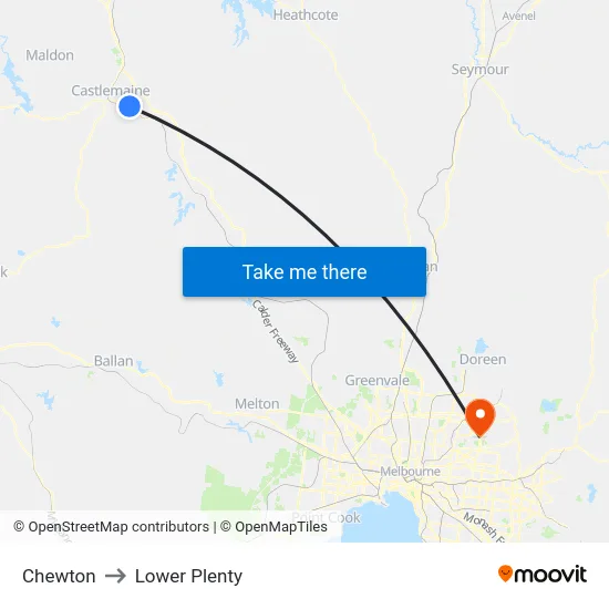 Chewton to Lower Plenty map