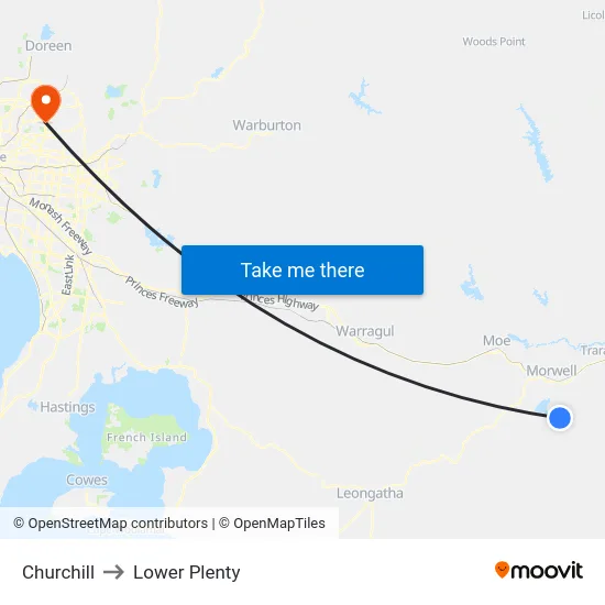 Churchill to Lower Plenty map