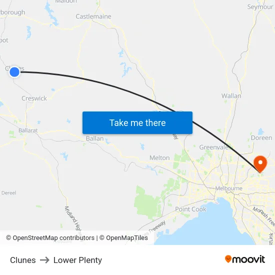 Clunes to Lower Plenty map
