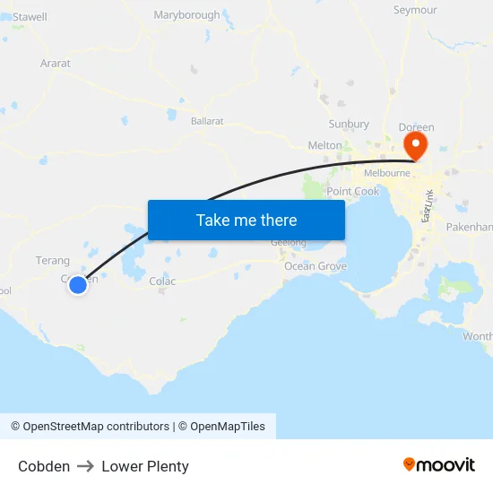 Cobden to Lower Plenty map