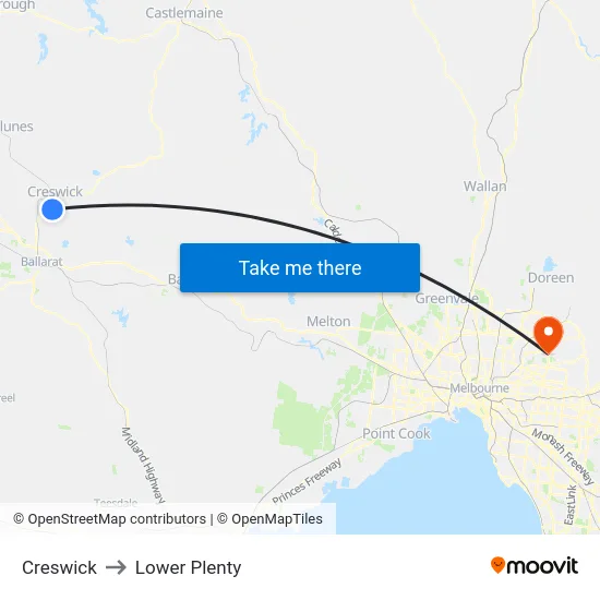 Creswick to Lower Plenty map