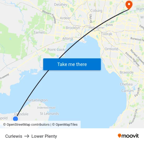 Curlewis to Lower Plenty map