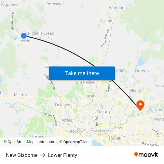 New Gisborne to Lower Plenty map
