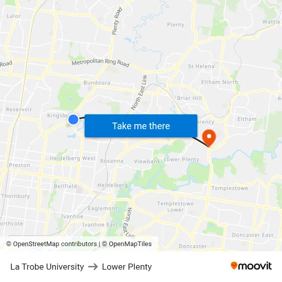 La Trobe University to Lower Plenty map