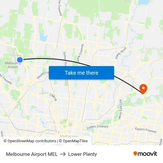 Melbourne Airport MEL to Lower Plenty map