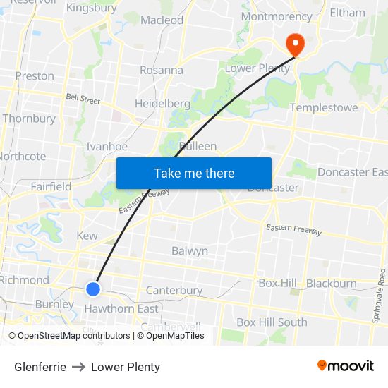 Glenferrie to Lower Plenty map