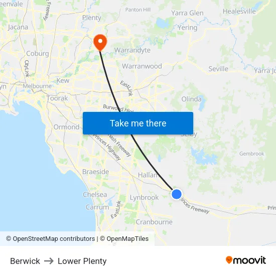 Berwick to Lower Plenty map