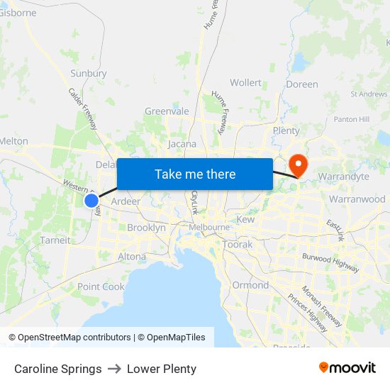 Caroline Springs to Lower Plenty map