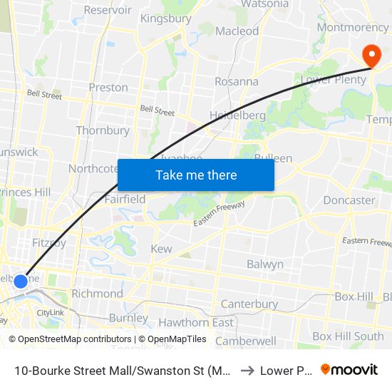 10-Bourke Street Mall/Swanston St (Melbourne City) to Lower Plenty map