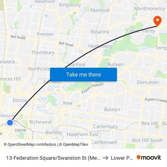 13-Federation Square/Swanston St (Melbourne City) to Lower Plenty map
