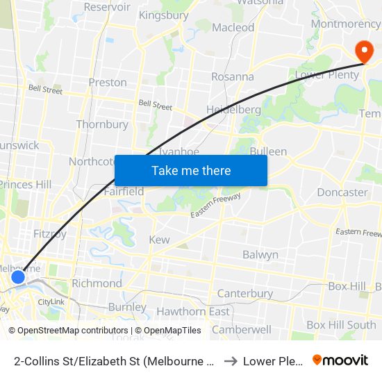 2-Collins St/Elizabeth St (Melbourne City) to Lower Plenty map