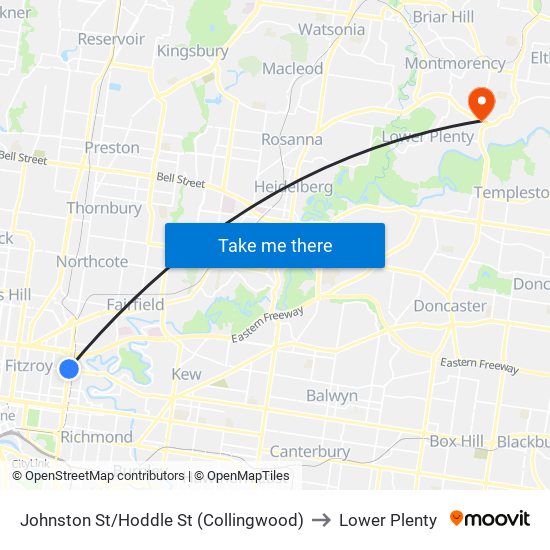 Johnston St/Hoddle St (Collingwood) to Lower Plenty map