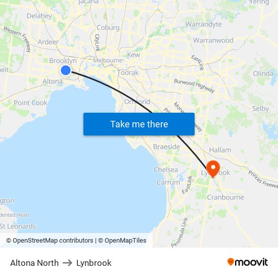 Altona North to Lynbrook map