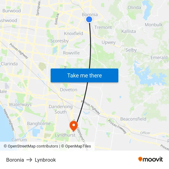 Boronia to Lynbrook map