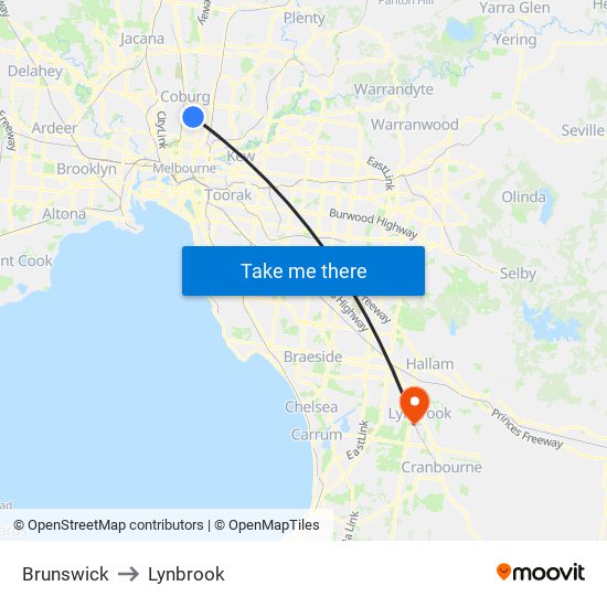 Brunswick to Lynbrook map