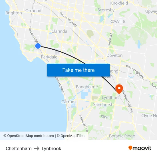 Cheltenham to Lynbrook map