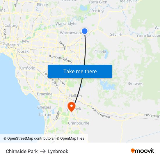 Chirnside Park to Lynbrook map